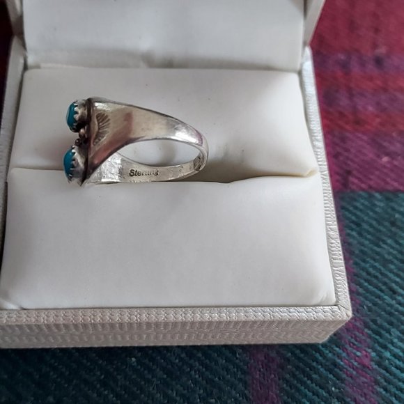 Old Pawn Sterling Navajo Turquoise Ring Size 7.5 - Picture 4 of 7